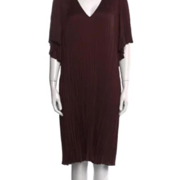 Vince Dresses & Skirts - Vince Pleated V-Neck Satin Burgundy Knee Length Dress - Size - Large